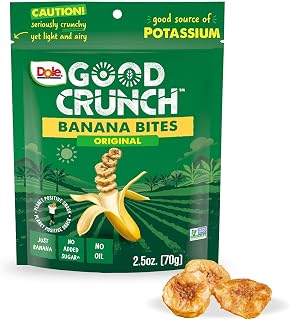Dole Good Crunch Banana Dried Fruit Bites, Gluten Free & Vegan Snack, 2.5oz Bag