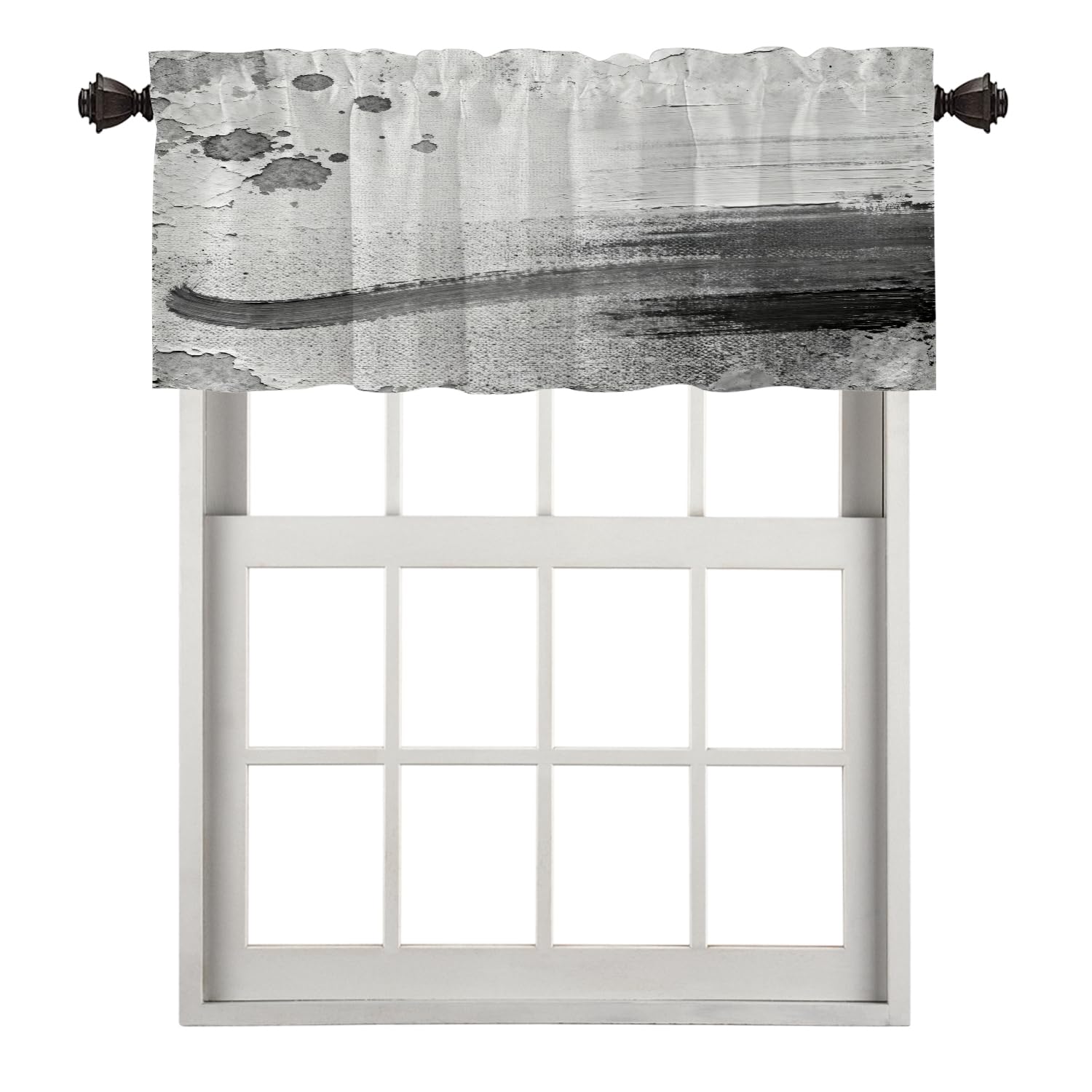 Rideau de cantonnière de Cuisine Gris Abstrait Noir - Style Rustique - Marron Froid et Gris Brique - Décoration Murale occultante - pour Cuisine, Chambre à Coucher