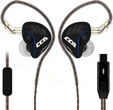 CCA AKX USB C Wired IEM Earbuds, Dual-Magnetic Driver, Gray with HD Mic