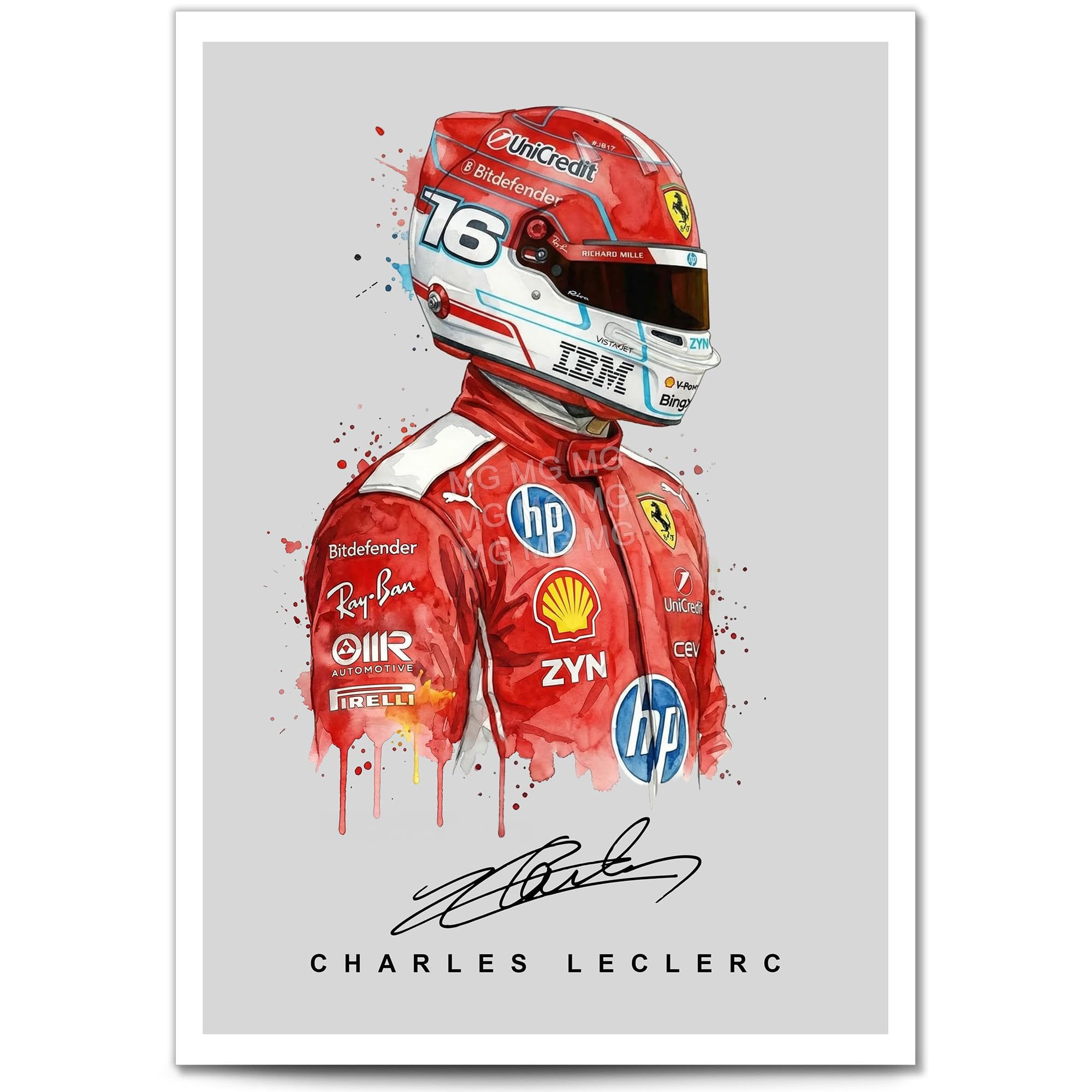 Mounted Gifts Charles Leclerc Ferrari F1 Driver Helmet Poster A4/A3 Print Picture Display Framed Motorsport Wall Art Gift Racing Fans (A3 Print (Unframed))