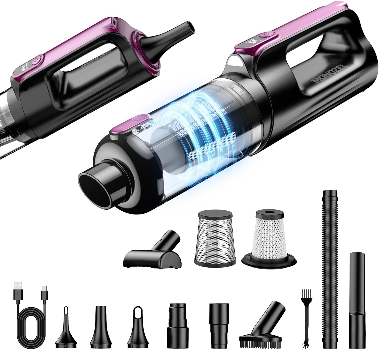Cordless Handheld Vacuum Cleaner, 18000Pa 2 in 1 Car Vacuum Cleaner&Air Duster, 130W Brushless Motor with 7800mAh Battery, LED Light and Multi-Nozzles, Portable for Car, Home, Office, Pet