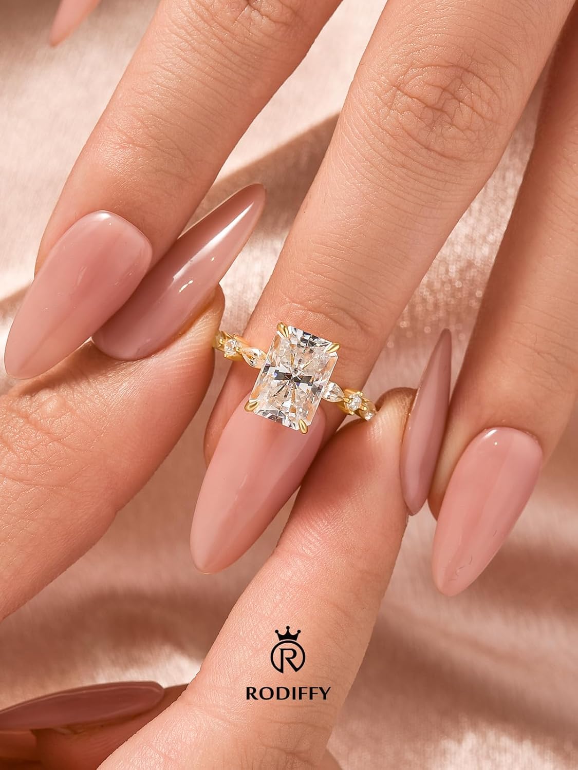 3.5 Carat Elegant Radiant Cut Moissanite Engagement Ring for Women, S925 Silver Lab-Created D Color VVS1 Clarity Moissanite Promise Ring with 14K Gold Plated - Image 3