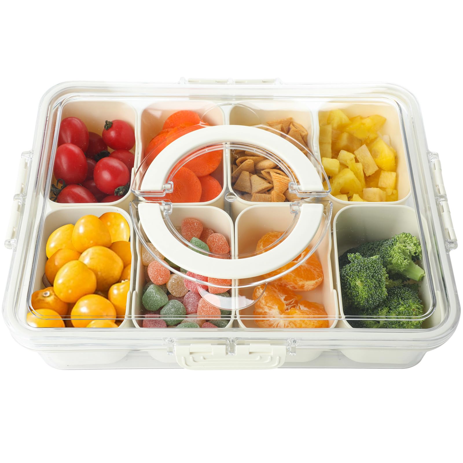 Surflyee Divided Serving Tray With Lid, 8 Compartments Snack Tray, Spice Container, Food Organizer for Candy, Fruit, Nut, Suitable for Party, Picnic