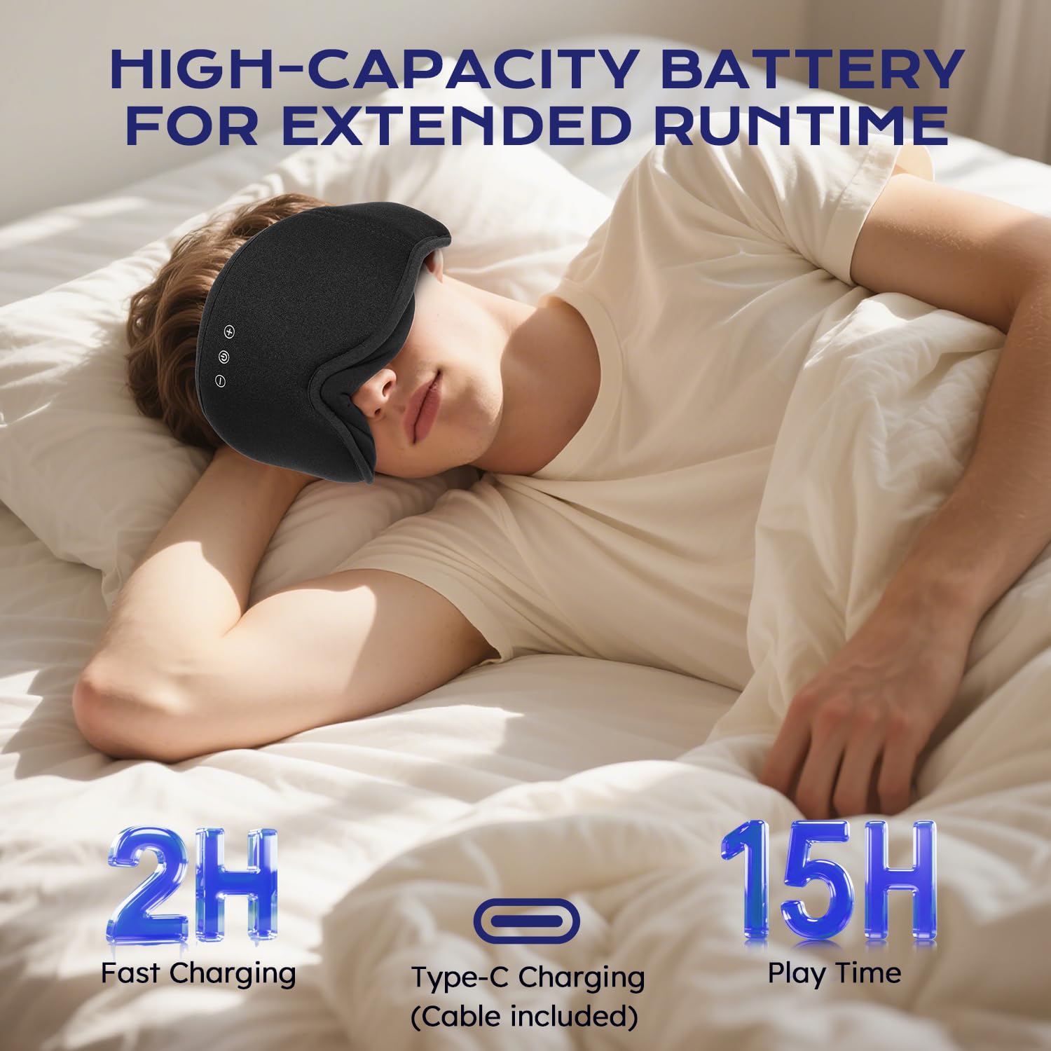 LC-dolida Mascherina per dormire Bluetooth 3D con cuffie, completamente opaca e morbida