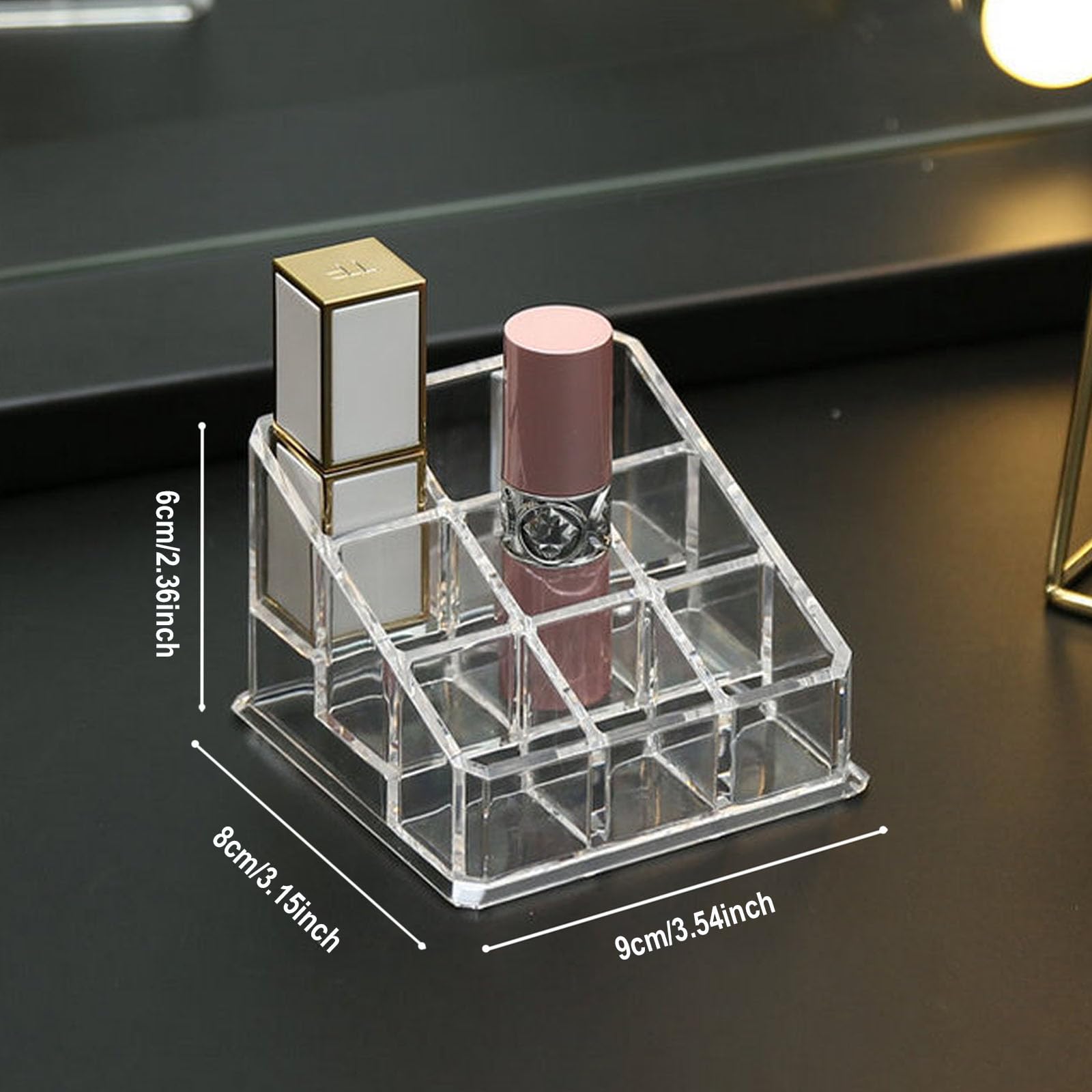 Lipstick Lip Gloss Organizer Small Clear Lipstick Holder 9 Slots Acrylic Case Essential Oil Rollerball Perfume Holder Display Cases for Brushes, Bottles