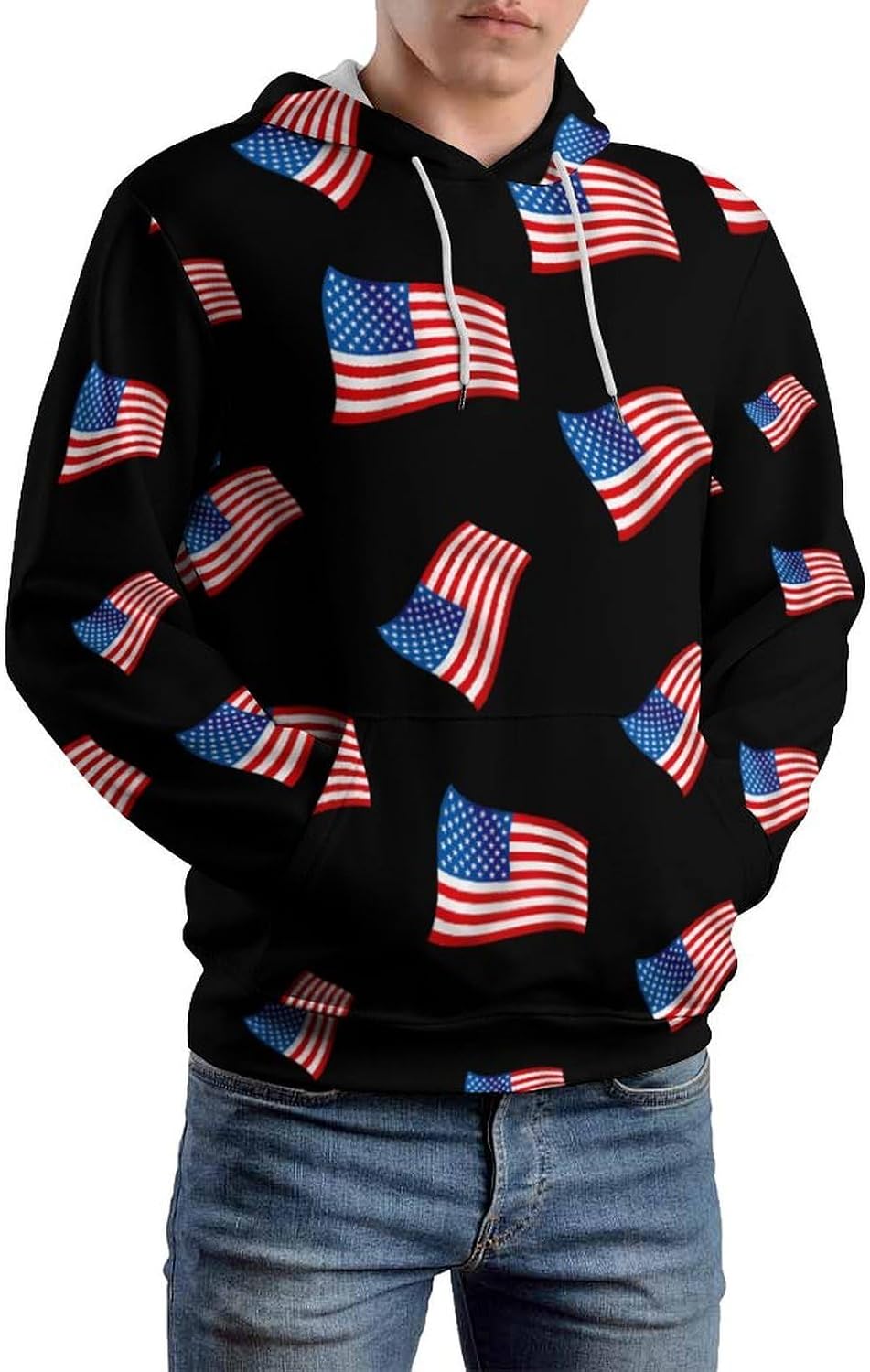 U.S. Flag Trendy Hoodie Novelty Pullover Hooded Sweatshirt Tops for Men Women