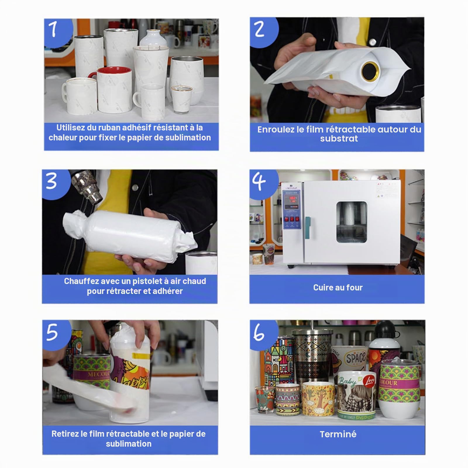 20PC Film d'Emballage Rétractable Pour Sublimation,Film Rétractable de Transfert de Chaleur en PET,Films Thermorétractables de Tasse,Films de Sublimation Thermorétractables pour Gobelets,127 * 257MM