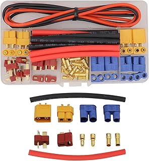 Treehobby XT60 / EC3 / Deans T-Plug Male Female Connectors Adapter with Silicone Wire and Heat Shrink Tubes for RC ESC Lipo Battery Motor Accessories (Total 58PCS)
