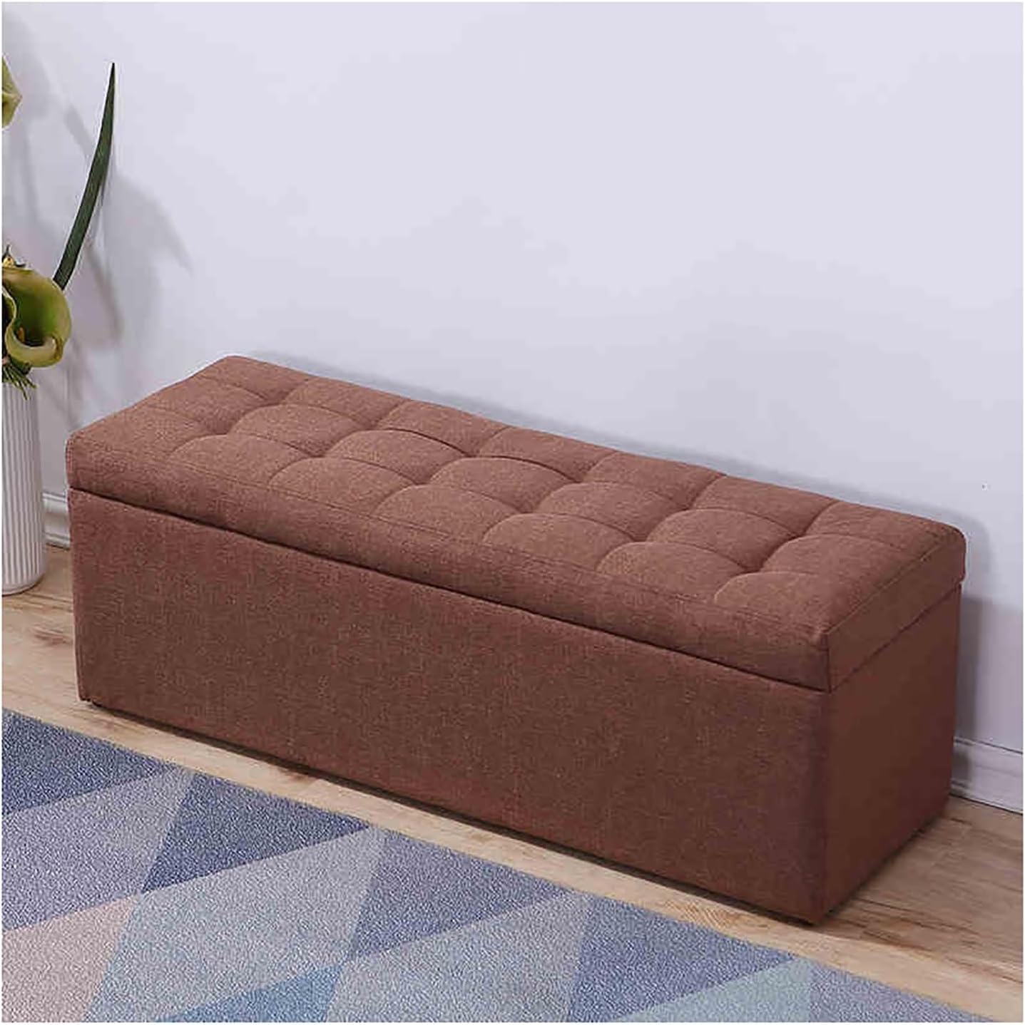 Banc de rangement ottoman marron 100x40cm pour bout de lit et salon