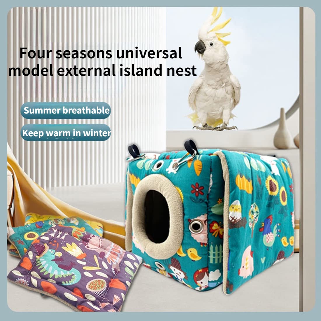 Casa grande de invierno cálida para pájaros, cama para pájaros para jaula, nido de loro, caseta de cobertizo para cuatro estaciones, fácil de instalar para tortolitos cuáqueros (morado,