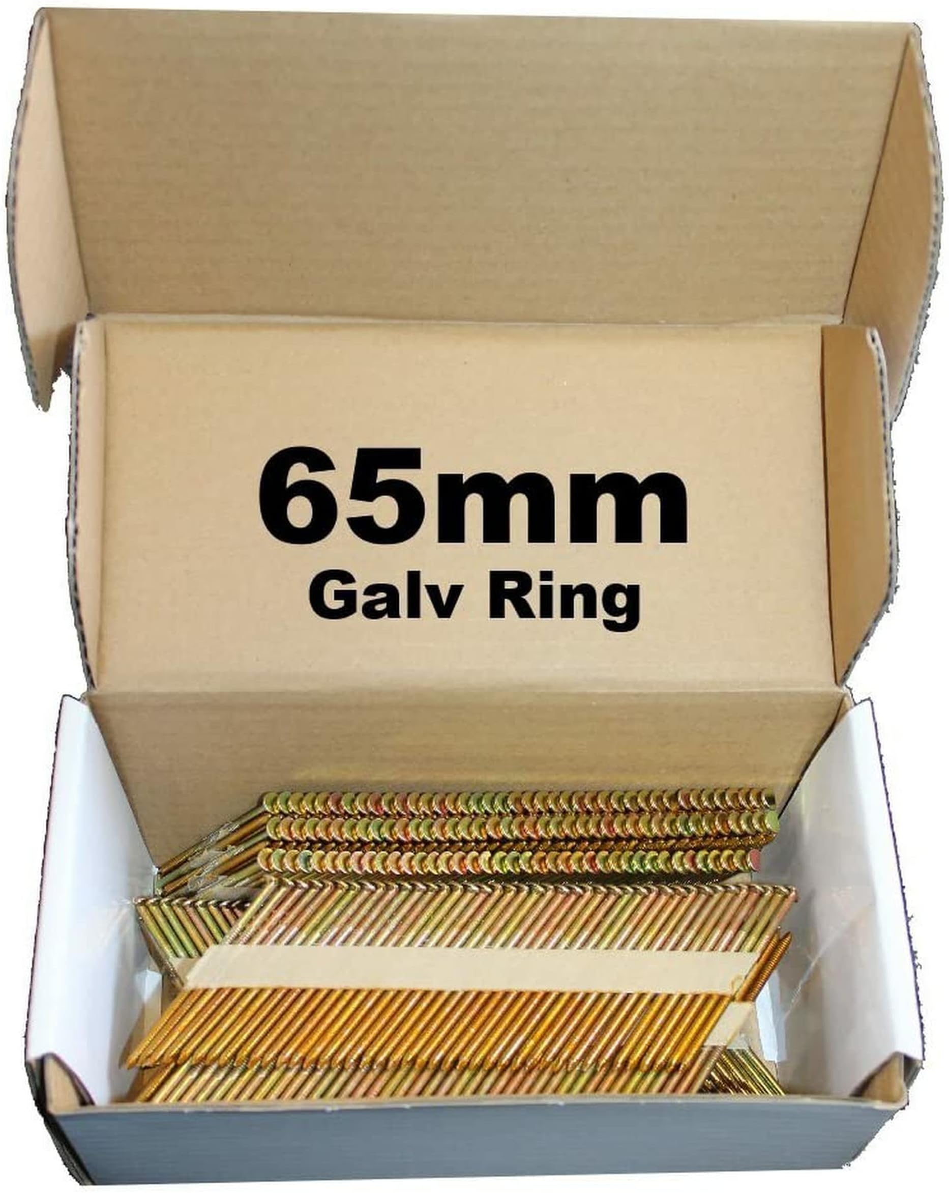 1000 x 65mm Galvanised Ring Framing Nails,Clipped D-Head, for DEWALT 18v Cordless DCN692