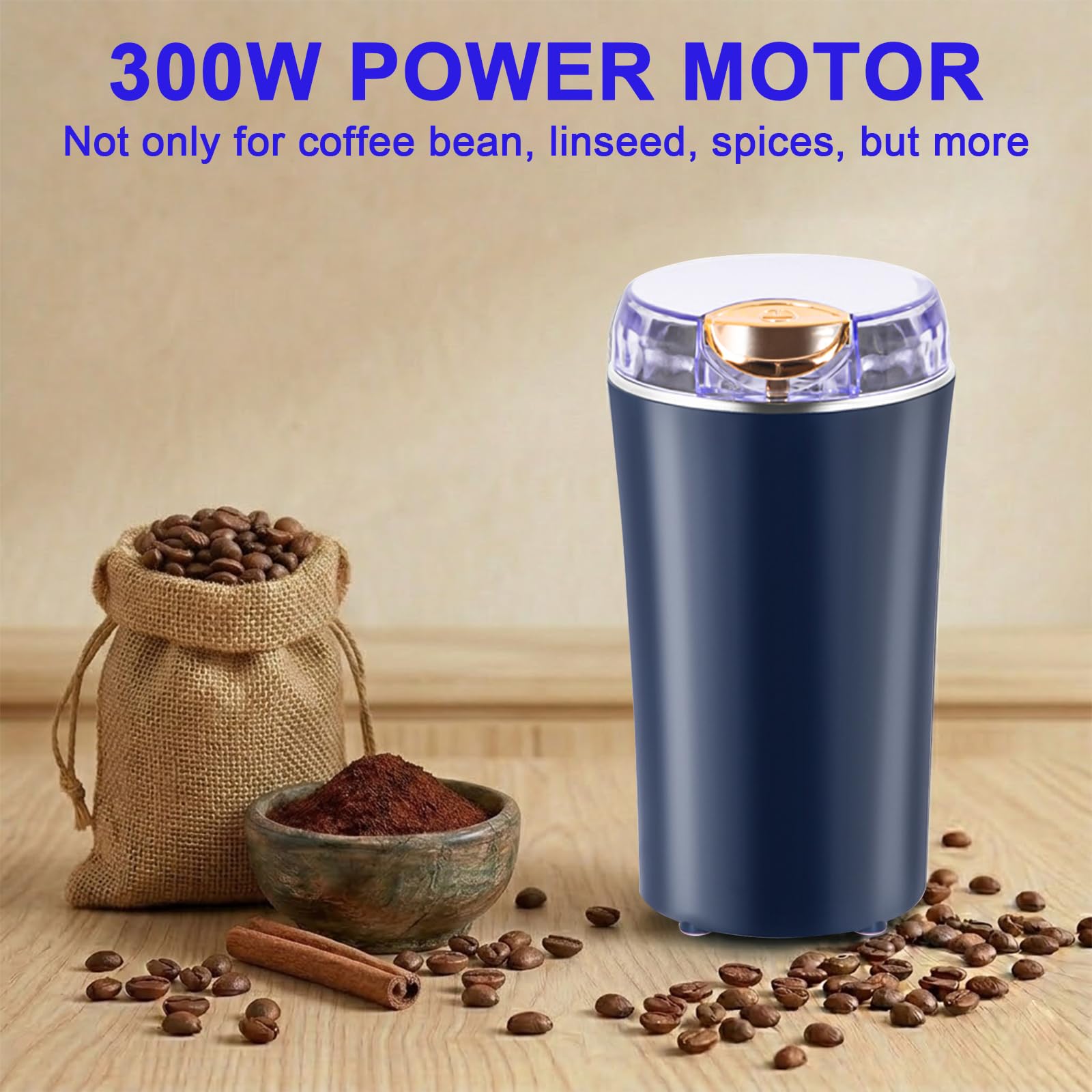 Suevut Macinacaffè Elettrico, Macina Caffè Elettrico 300W con Lame in Acciaio Inox Coffee Grinder Elettrico Portatile Macina Caffè Multifunzione for Coffee Pepper Herbs Flax Seed