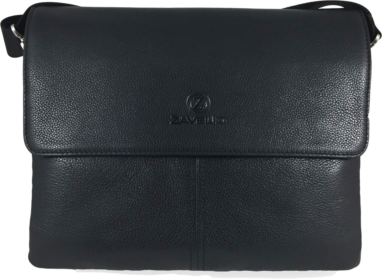 Men's Genuine Leather Briefcase Shoulder Messenger Bag Black