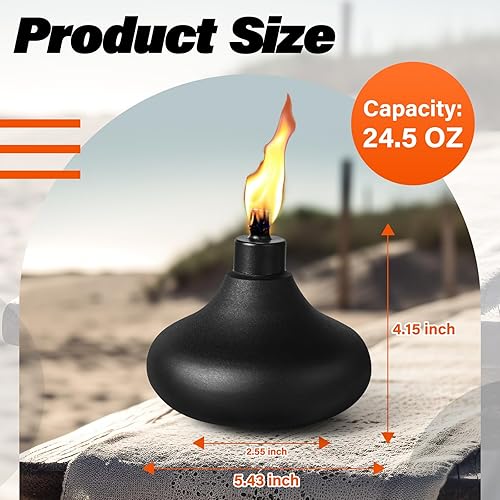 Miniatura 2 de Paquete de 8 antorchas de metal para mesa, 24.5 onzas de citronela para exterior, linterna de llama recargable, linterna decorativa de mesa para