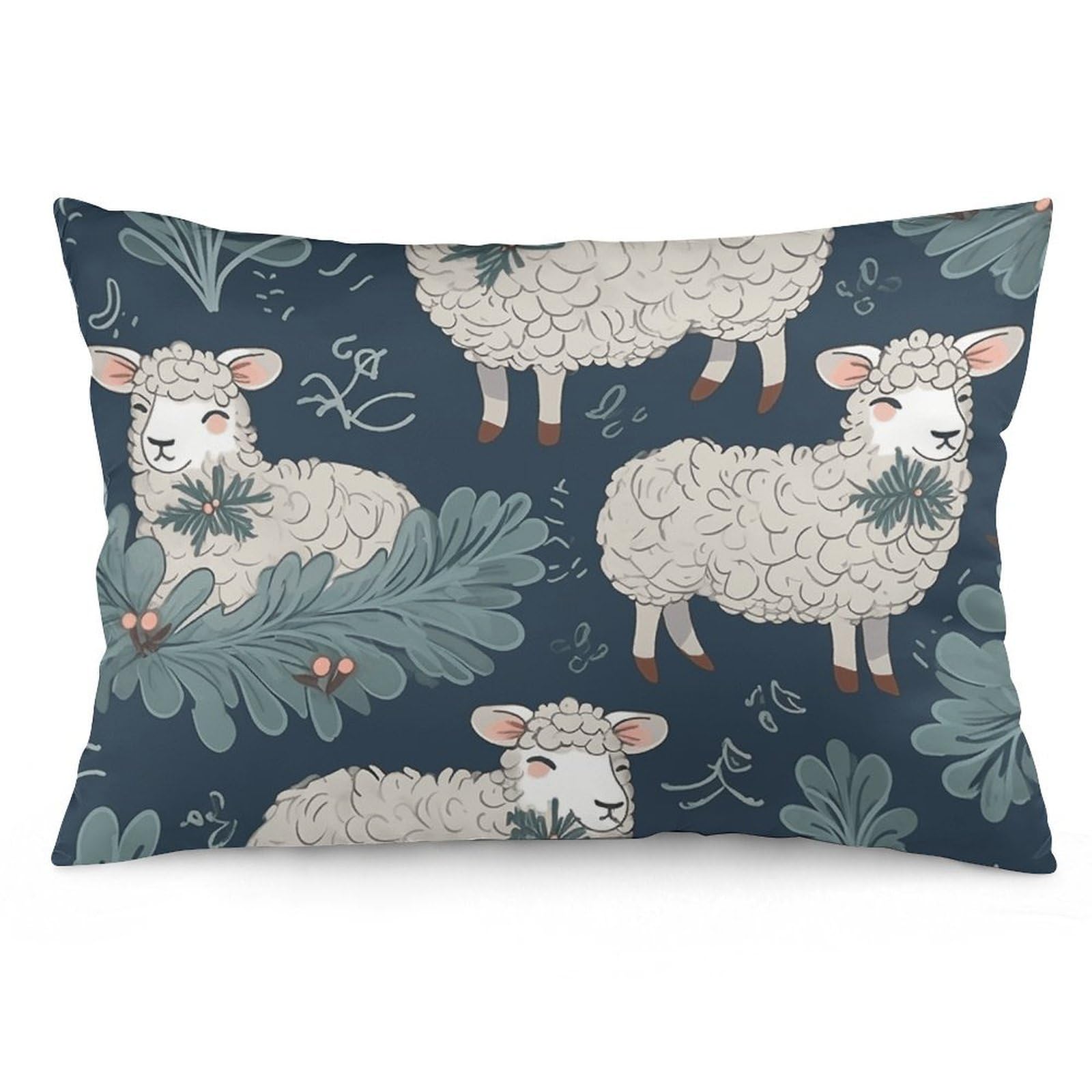NTVOWPZO 2 Pack Decoration Throw Pillow Covers 16 "x24 Pillowcases Covers Sheep and Holly Tree Pillowcases Modern Farmhouse Home Decor Sofa Cushions Covers for Couch Bed Living Room