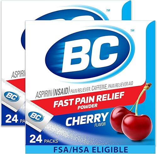 BC Alivio del dolor en polvo, paquetes de disolución de aspirina con sabor a cereza, 24 paquetes de polvo (paquete de 2)