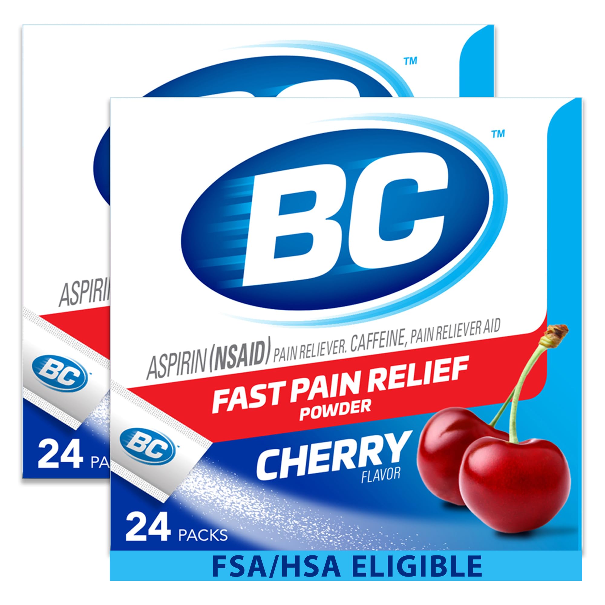 Powder Pain Reliever, Cherry Flavor Aspirin Dissolve Packs, 24 Count Powder Packets (2 Pack)