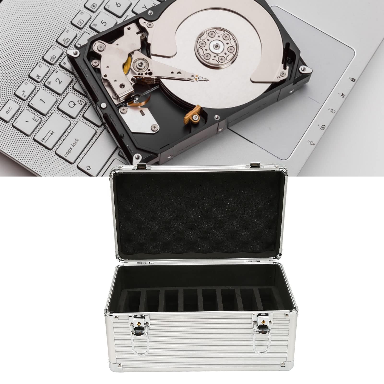 Caja de Almacenamiento para Disco Duro de 3,5", Maleta con Caja de Almacenamiento para Disco Duro con 10 Bahías, Estuche de Transporte para Disco Duro Externo con Diseño de Bloqueo de Seguridad