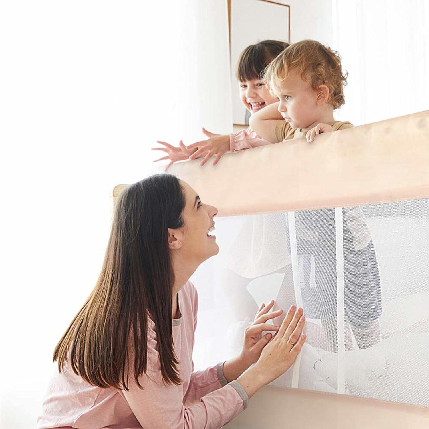 Höhenverstellbares Bettgitter Absturzsicherung für Bett, tragbares Bett Schutzgitter für Kinder & Familienbett, Baby Bettgitter für Boxspringbett (180x80cm)