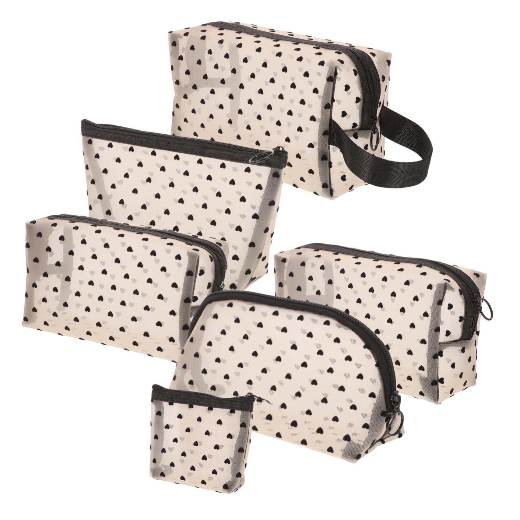 Lot de 6 Trousses à Maquillage Cœur en Nylon et Tulle, Légères et Portables, pour Voyage, Rangement Pratique des Cosmétiques