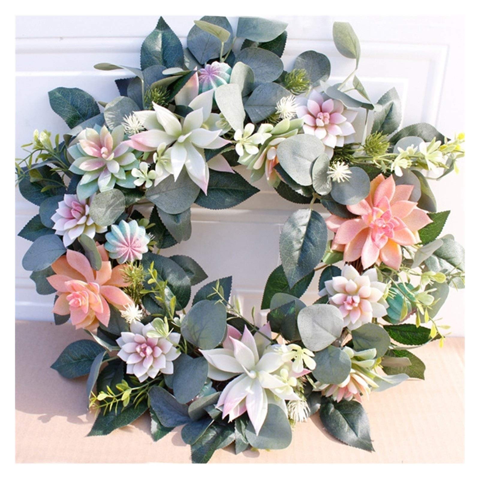 Guirlande de porte artificielle 40cm avec succulentes et fleurs pour décoration murale