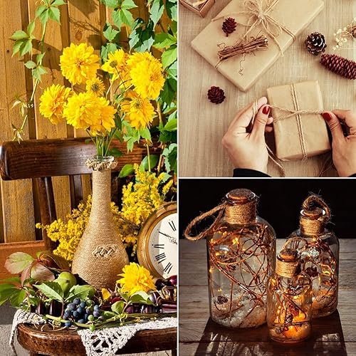 Miniatura 4 de Cordel de yute natural de 0.118 in de grosor, 656 pies, cuerda trenzada para manualidades, envoltura, agrupación, embalaje, jardinería, decoración