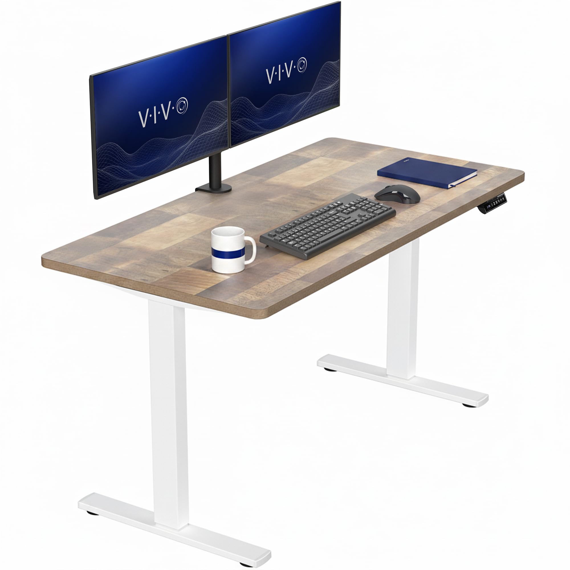 VIVO Reclaimed Wood 55 x 28 in Standing Desk, DESK-KIT-1W55P | Electric, Holds 220 lbs, Sit Stand, Height Adjustable, Solid One-Piece Table Top, Memory Presets, 1B Series, White Frame