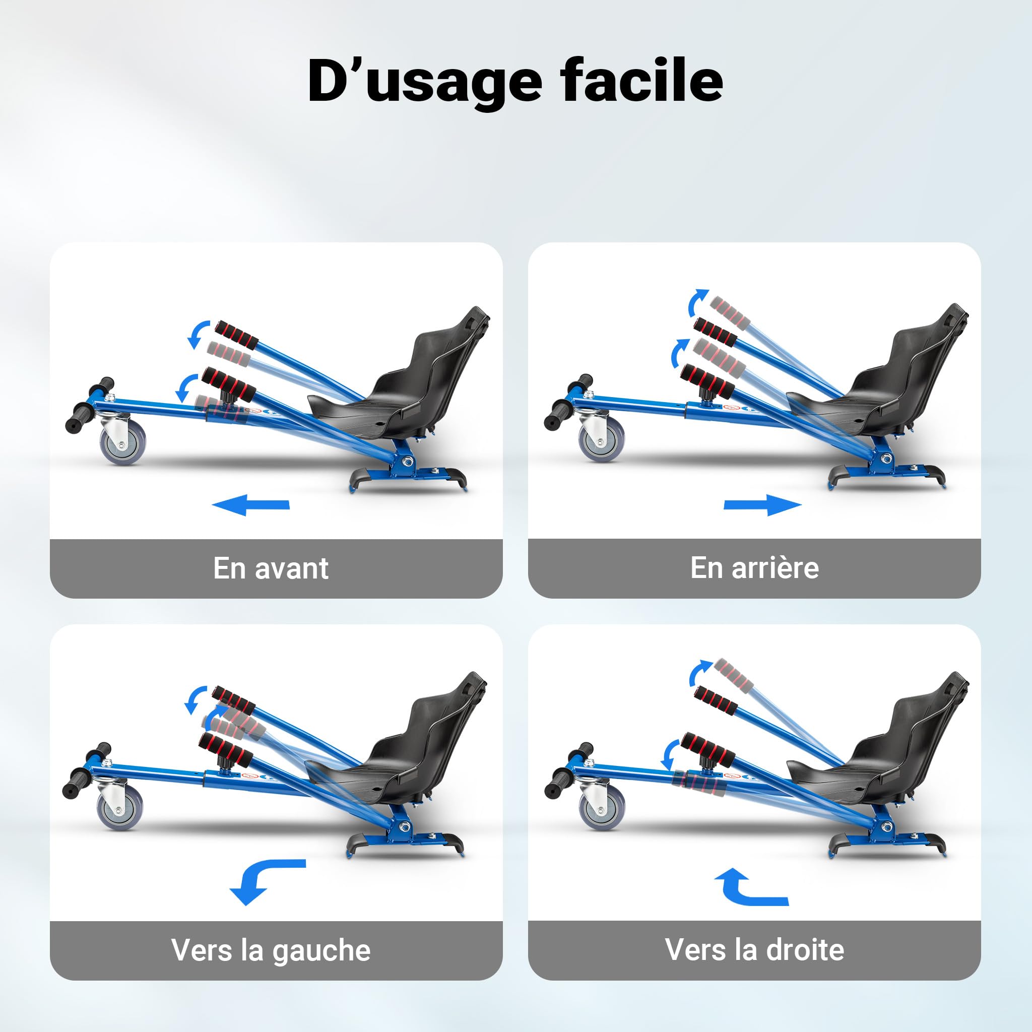 Wiltec Siège de Balance Scooter – Rouge – capacité de 120 kg max. – avec Roulette et Poignées – ajustable pour Adultes et Enfants – Siège de Kart Elektroscooter compatible avec Hoverboard