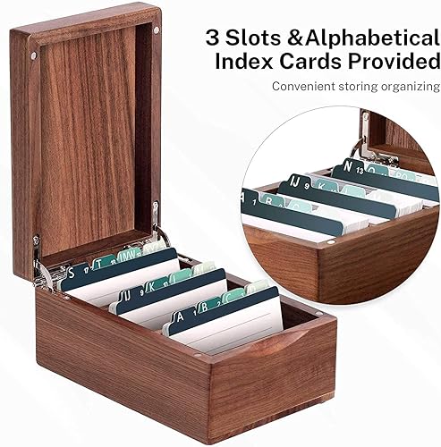 Miniatura 10 de MaxGear Soporte para tarjetas de visita de 5 x 8 pulgadas, caja organizadora de tarjetas de escritorio para tarjetas de notas Rolodex, bambú, 4