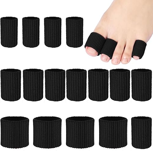 Blulu 16 fundas de tubo para dedos de los pies, protectores de gel suave para cojines de callos, ampollas, callos, dedos de los pies y dedos (negro)