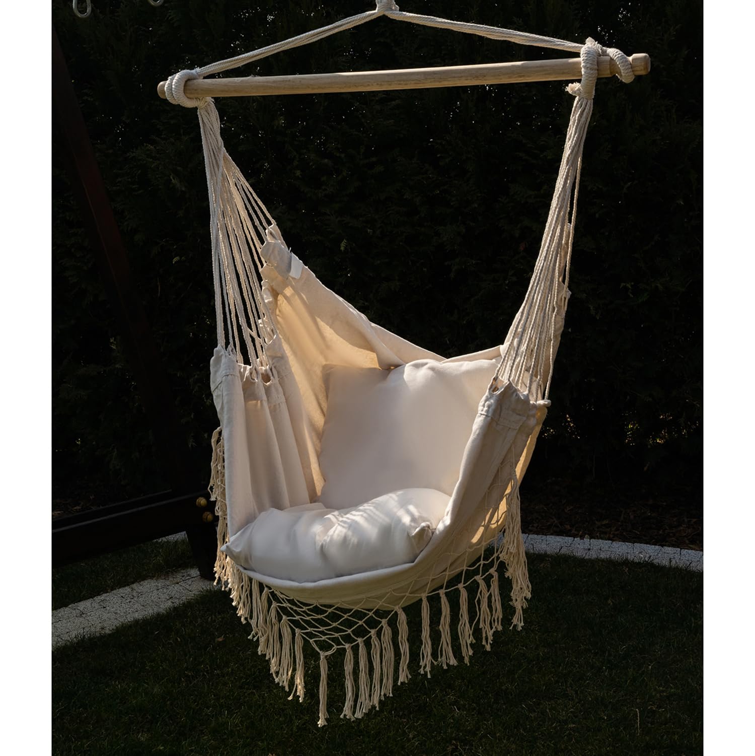Poltrona sospesa per esterni, 97 x 130 cm, beige fino a 120 kg, per interni ed esterni, ideale per casa, giardino o balcone 23670