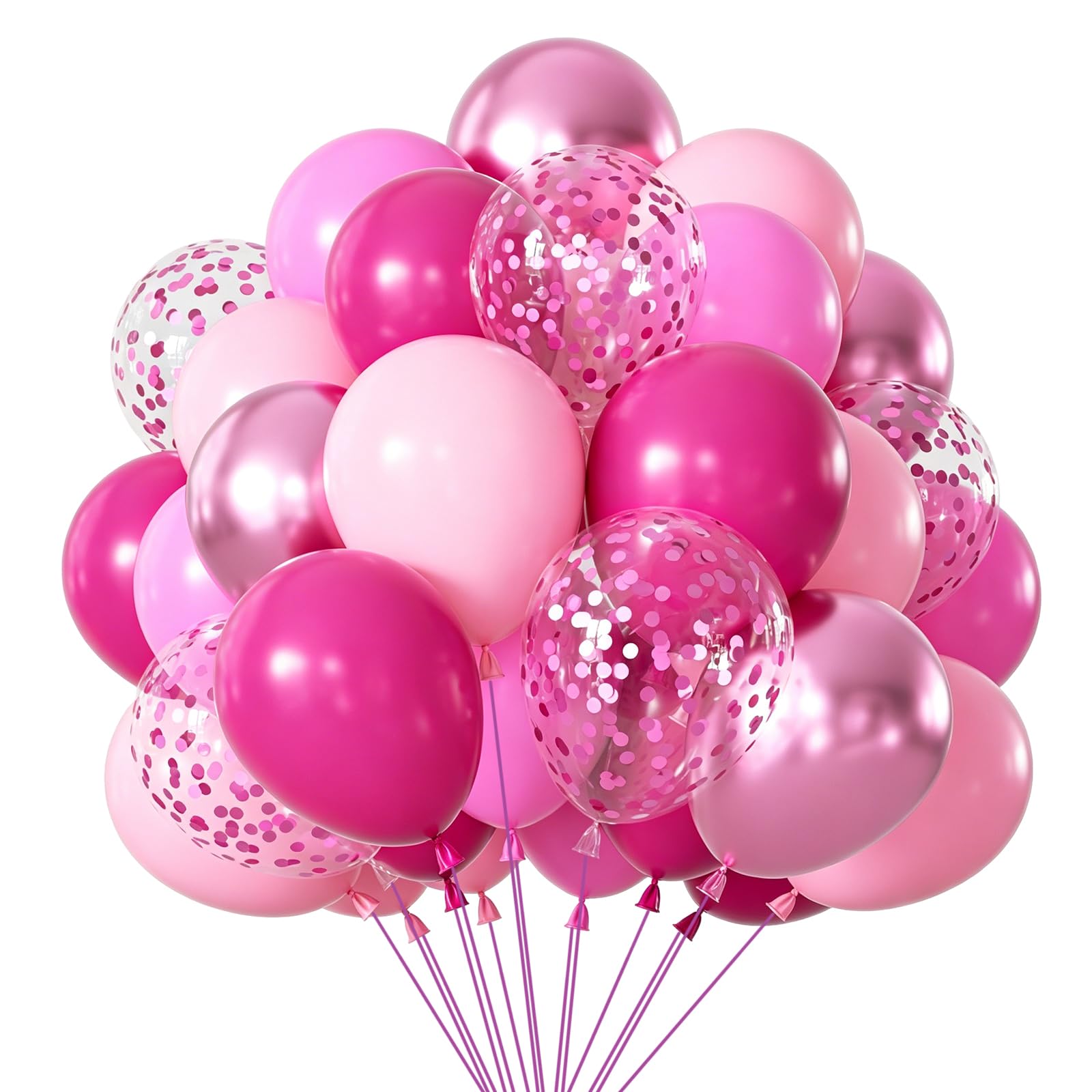 68 Pcs Pink Balloons Set 12 Inch,Hot Pink Balloons Confetti Ballon, Pink Birthday Balloons Helium for Girls Women Birthday Decorations Baby Shower Princess Wedding Bachelorette Kpop Party Decorations