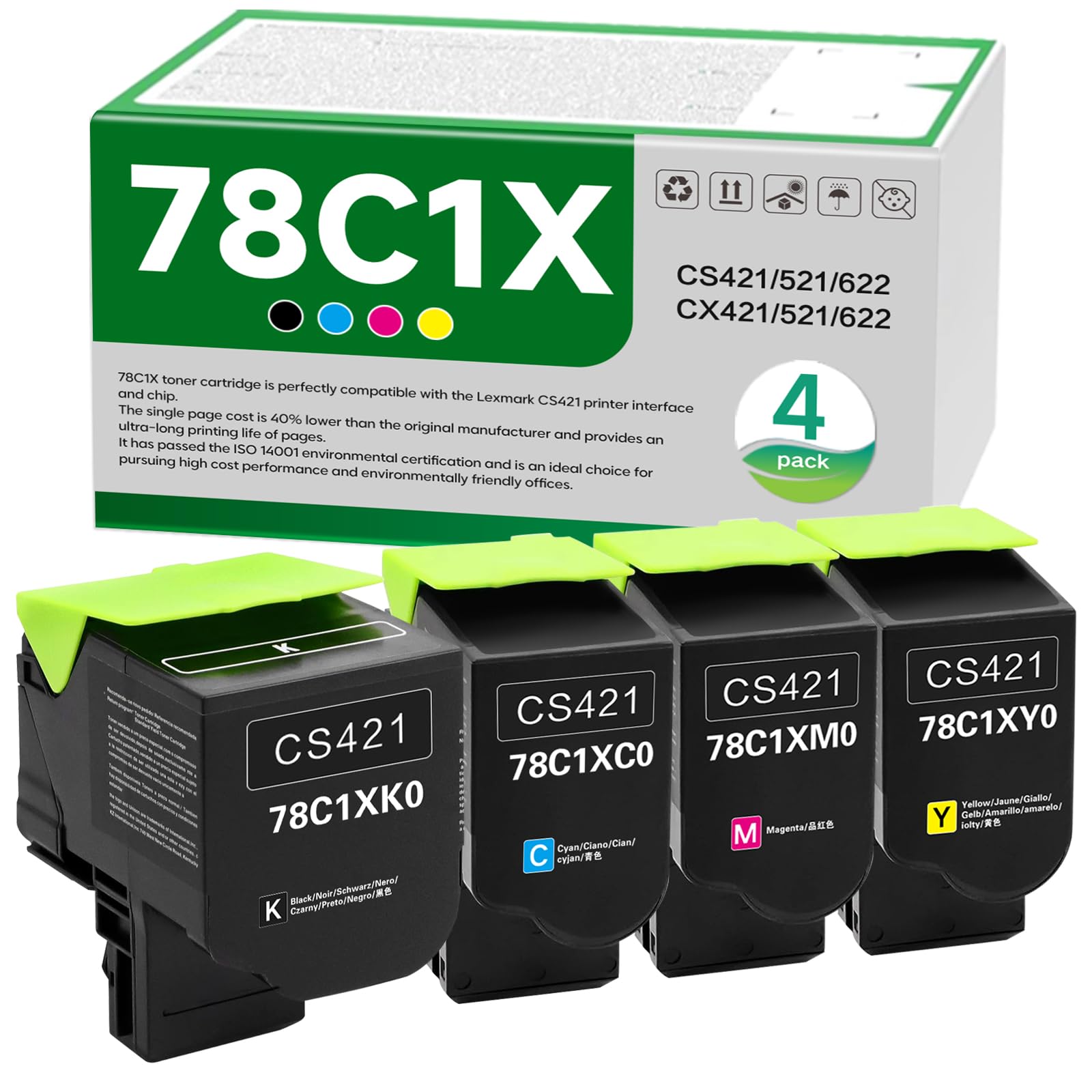 SANCTink 78C1X High Yield Toner Cartridge Replacement for Lexmark CS421 CS521 CS622 CX522 CX421 CX622 CX625 CS622de CS521dn CS421dn CX522ade 78C1XK0