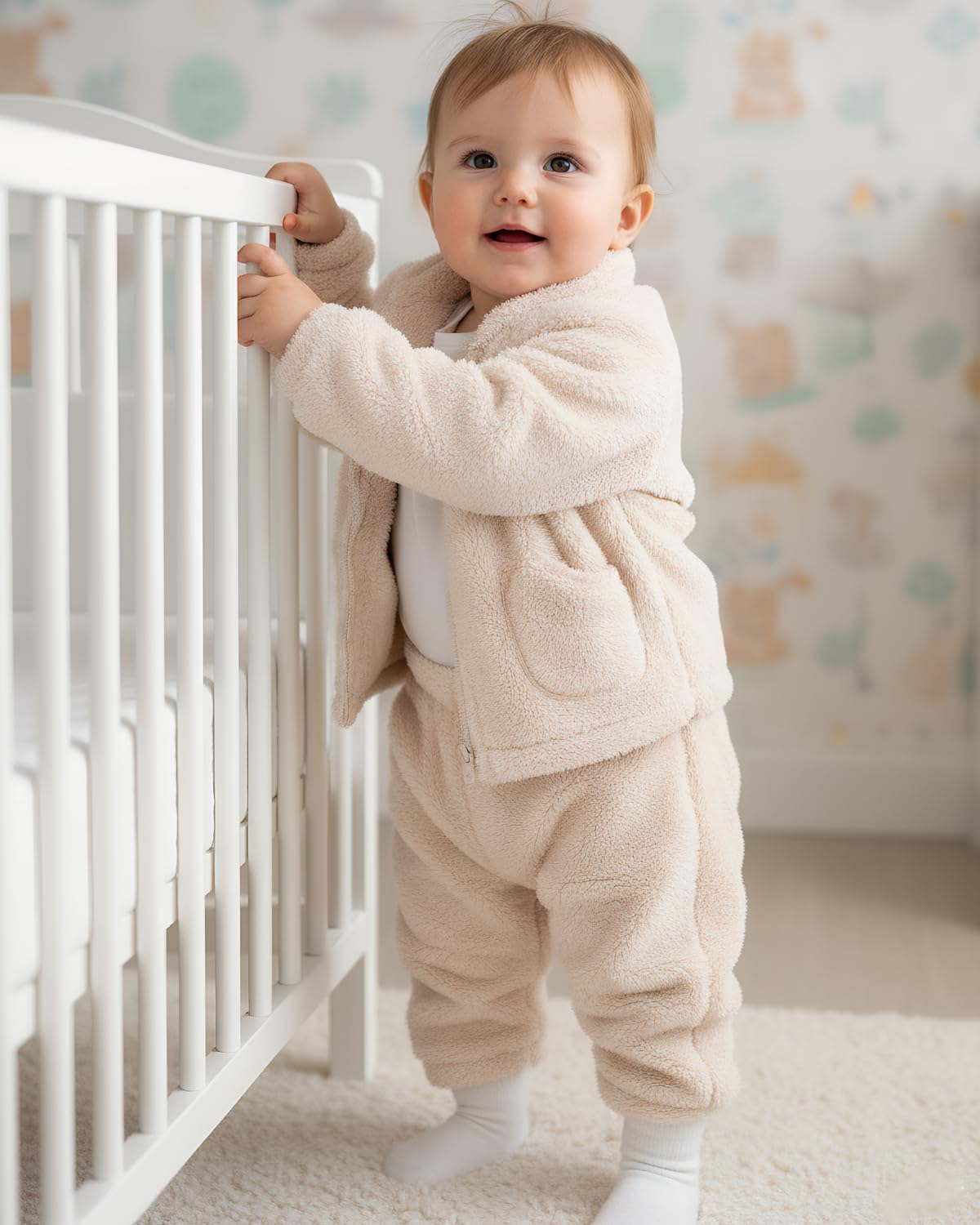 JiAmy Winter Fleece Kinder Pyjama Set 2 Stück Reißverschluss Oberteil Hose Warm und Bequem Unisex Pyjamas Bekleidungssets für 1-5 Jahre