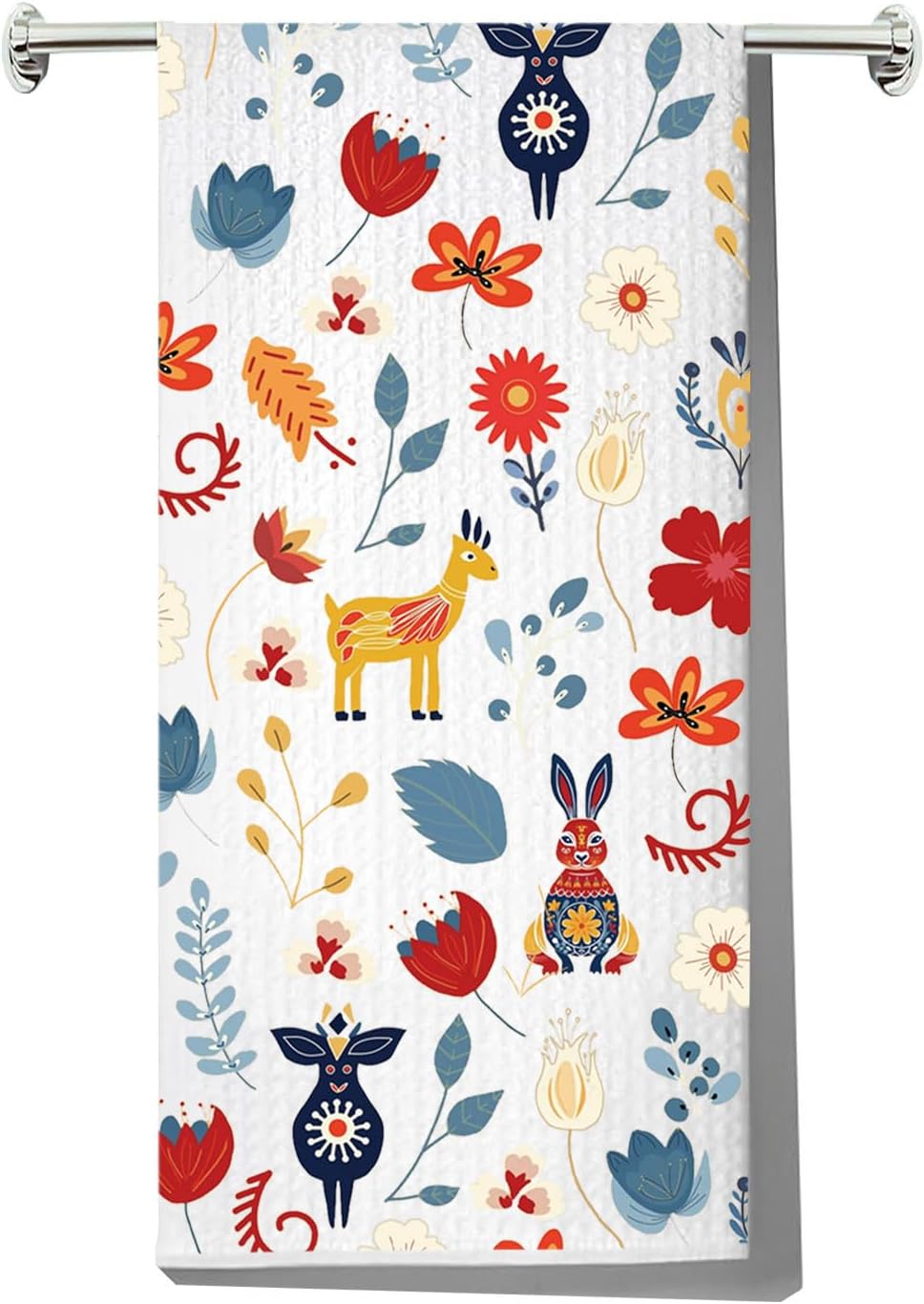 JNIAP Scandinavian Folk Art Towel - Scandinavian Dish Towels (Rabbit Deer)