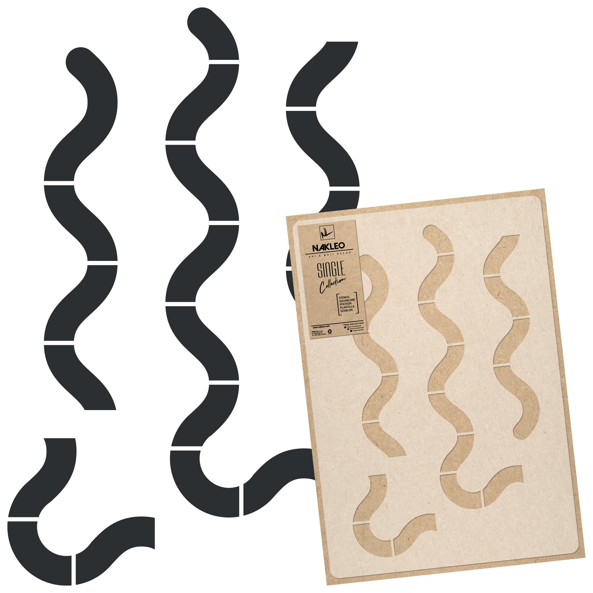 NAKLEO Large Wall Painting Stencil 43x64 cm, Wave Sinusoid Ornament Pattern, Reusable Plastic Template, DIY Art and Craft Home Decor, Floor Wood Fabric Furniture