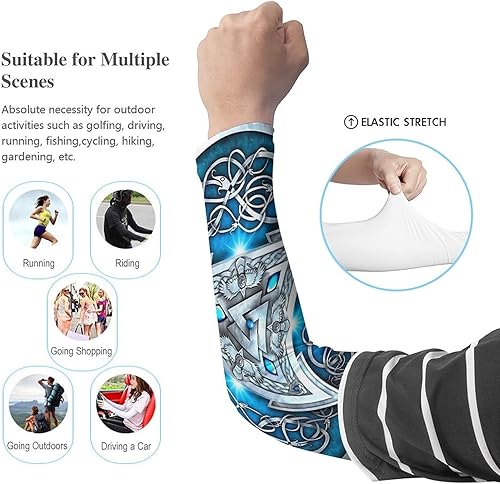 Miniatura 3 de Mangas de brazo para hombre, mangas de compresión gráficas de nudo celta o valknut vikingo, protección solar (color valknut, talla L)