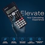 Merangue Scientific Calculator, 10-Digit Engineering and Financial Calculator with 2-Line Display, Easy-to-Use Calculator with Ergonomic Grip and Protective Case, Gray