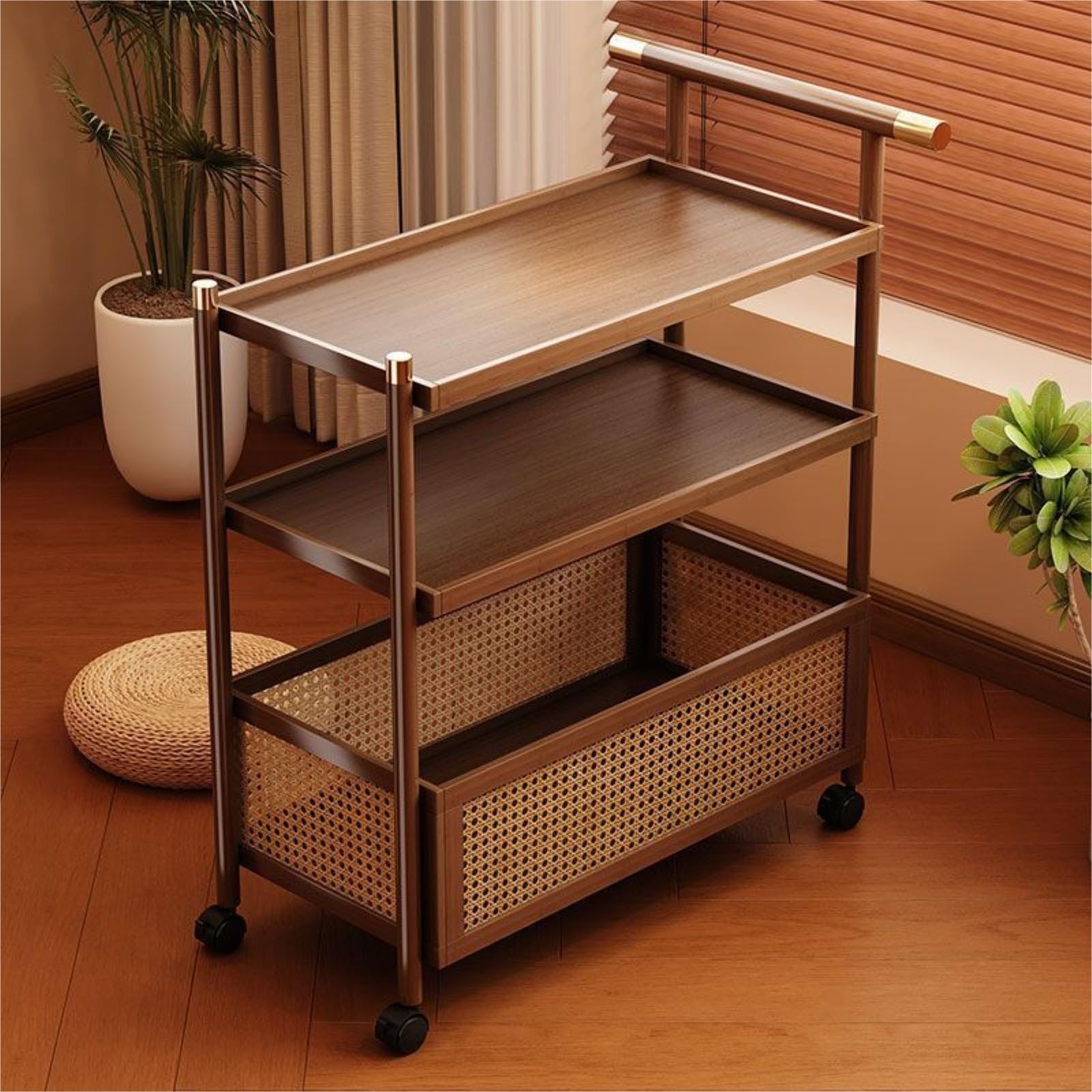 Carrello di servizio mobile con carrello di stoccaggio con maniglia