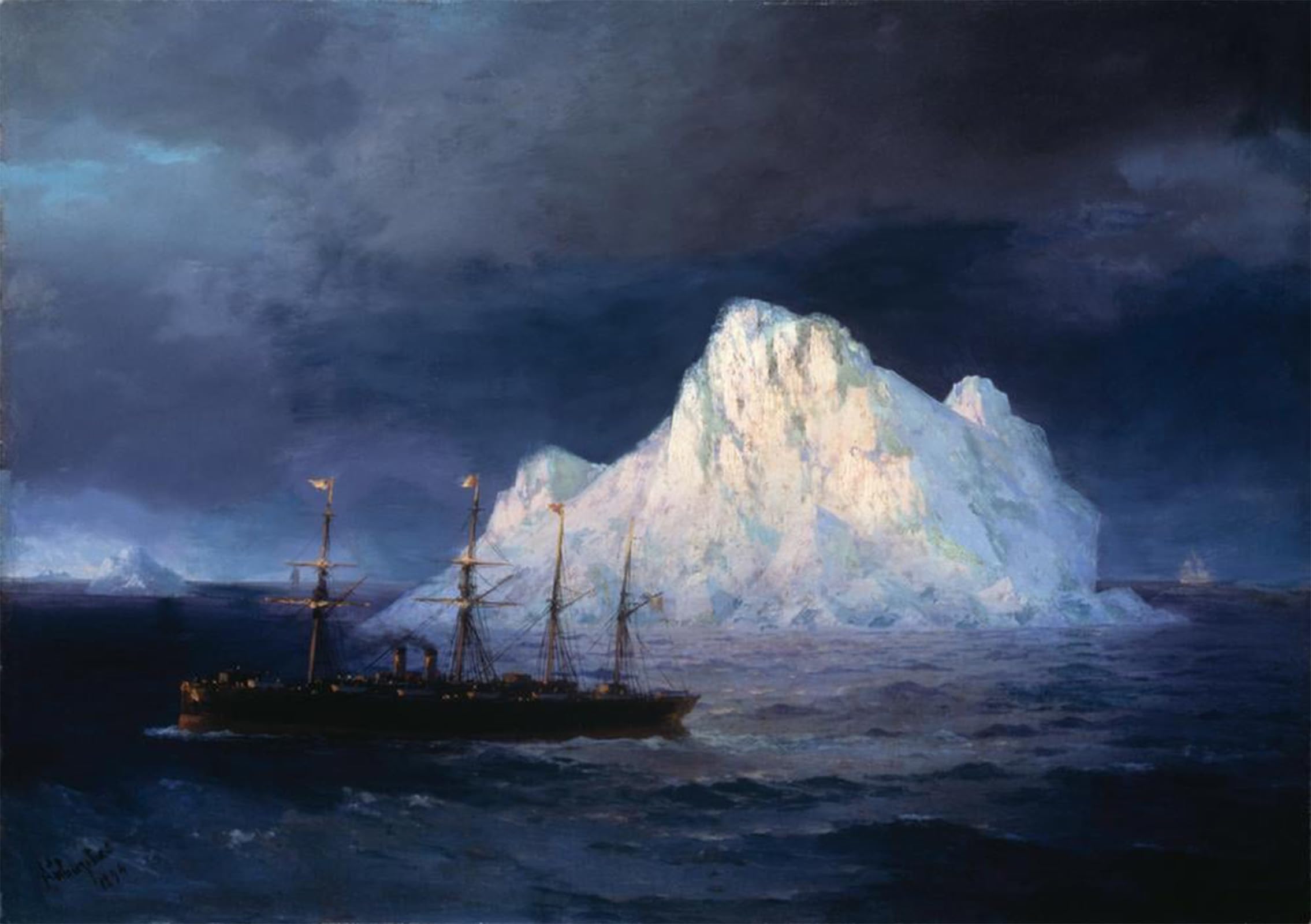 SERENDIPITP Abstract Painting Mural Print Picture Wall Decor Painting Steamship At Iceberg by Ivan Konstantinovich Aivazovsky Vintage Wall Artwork for Home Decor 60x90cm