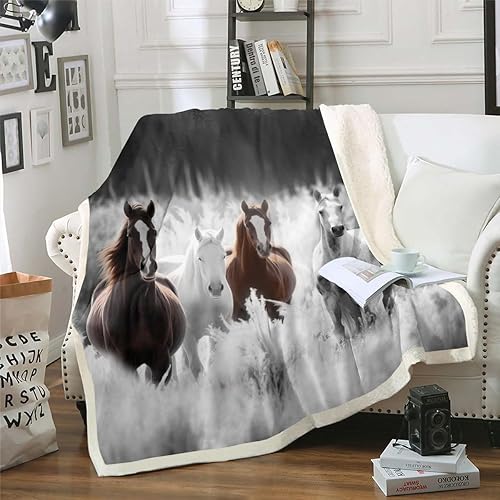 Manta sherpa de caballo marrón, manta sherpa de vaquero occidental, manta de vellón con animales de granja exóticos para niños, adolescentes, niños,