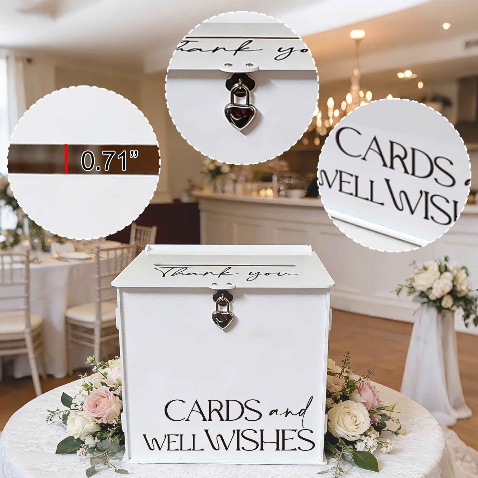 Białe akrylowe pudełko na karty z zamkiem i przegródką, eleganckie pudełka na karty ślubne na przyjęcie, ślub, urodziny, baby shower, stylowa dekoracja stołu