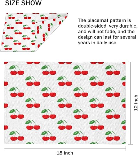 Miniatura 4 de Juego de 4 manteles individuales con patrón de cereza, lavables, impermeables, para decoración de mesa de comedor, 18 x 12 pulgadas