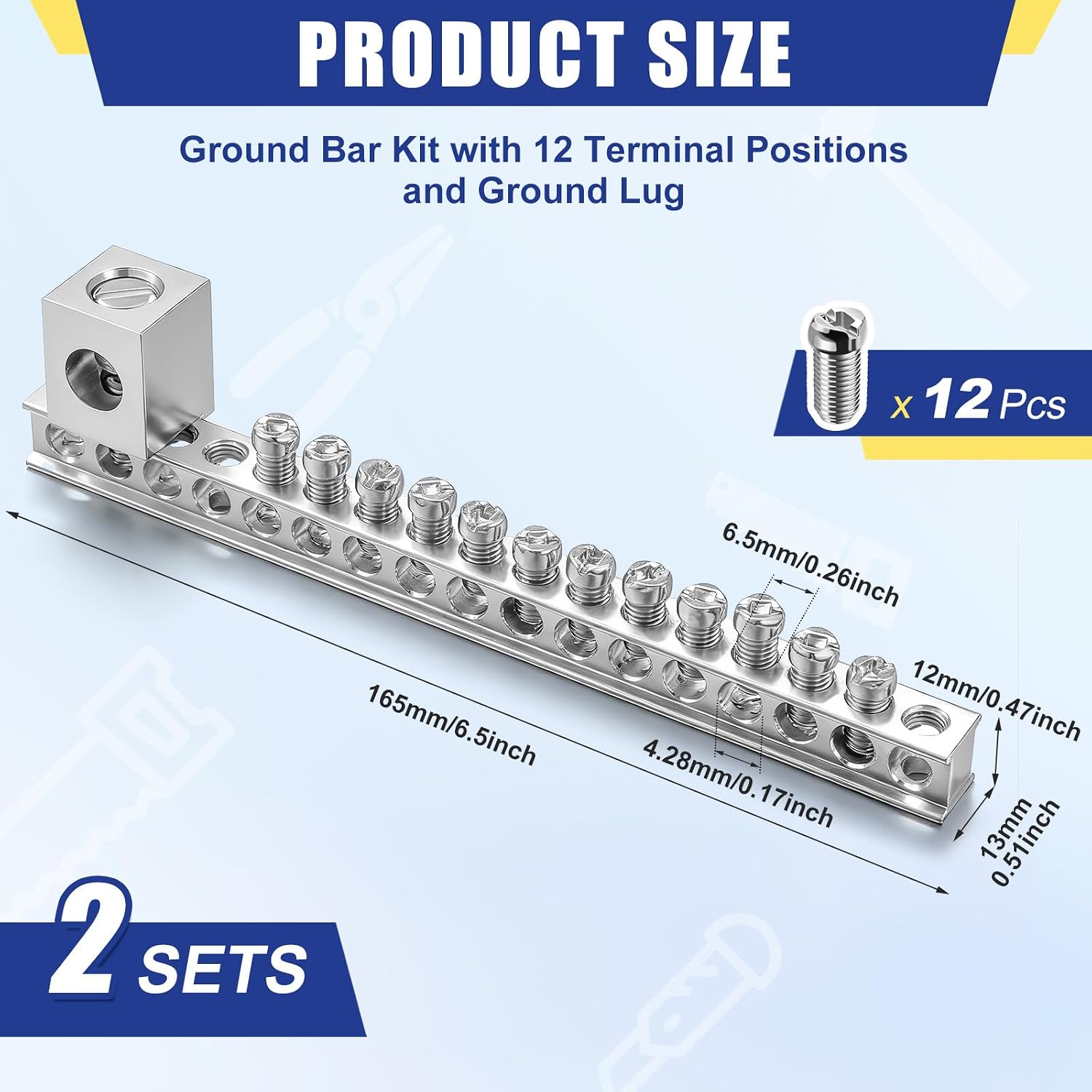 Relaxweex 2 Set Ground Bar Kit with 12 Terminal Positions and Ground Lug Bar Aluminum Grounding Lugs for Electrical Connections