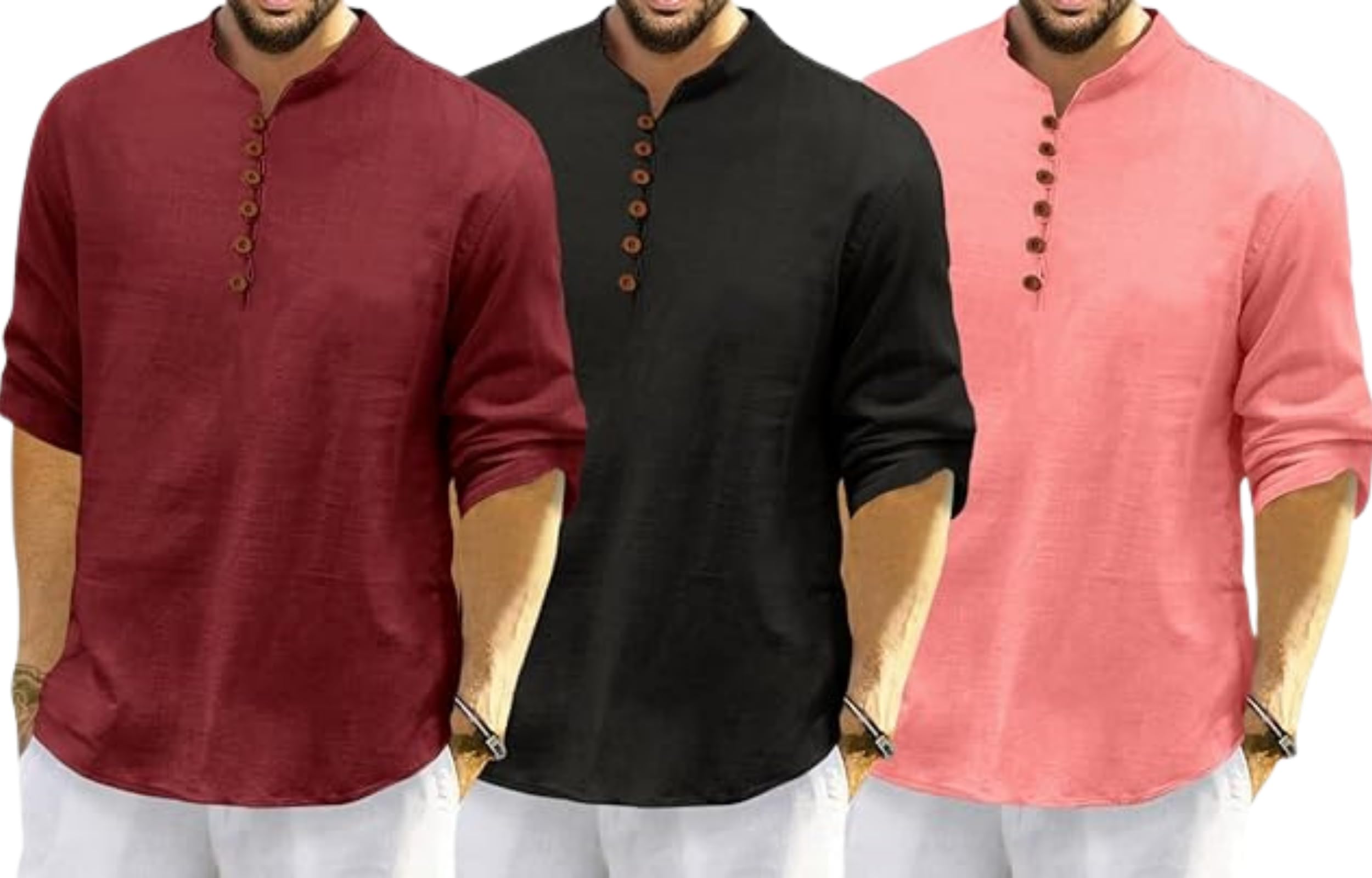 finivo fashion Combo of Men’s Casual Full Sleeve Kurta Style Shirt with Button Placket |Regular Fit Ethnic Fusion Wear| Lightweight Breathable Fabric |for Daily & Festive Use Pack of 3-picture-31
