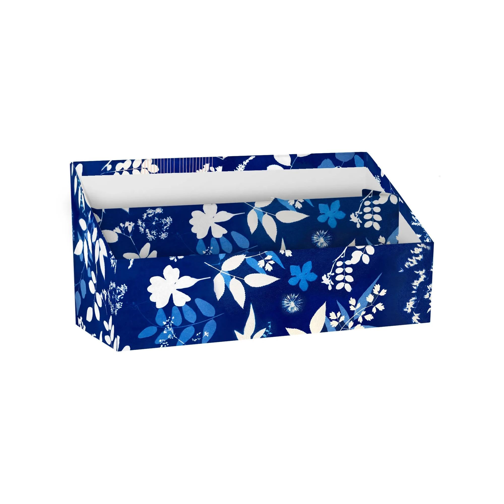 Clairefontaine - 83508C - A Cardboard Letter Holder 25x10x14 cm - Home Office - Floral/Cyanotype - Office Storage - Organizer - Cyanotype Collection