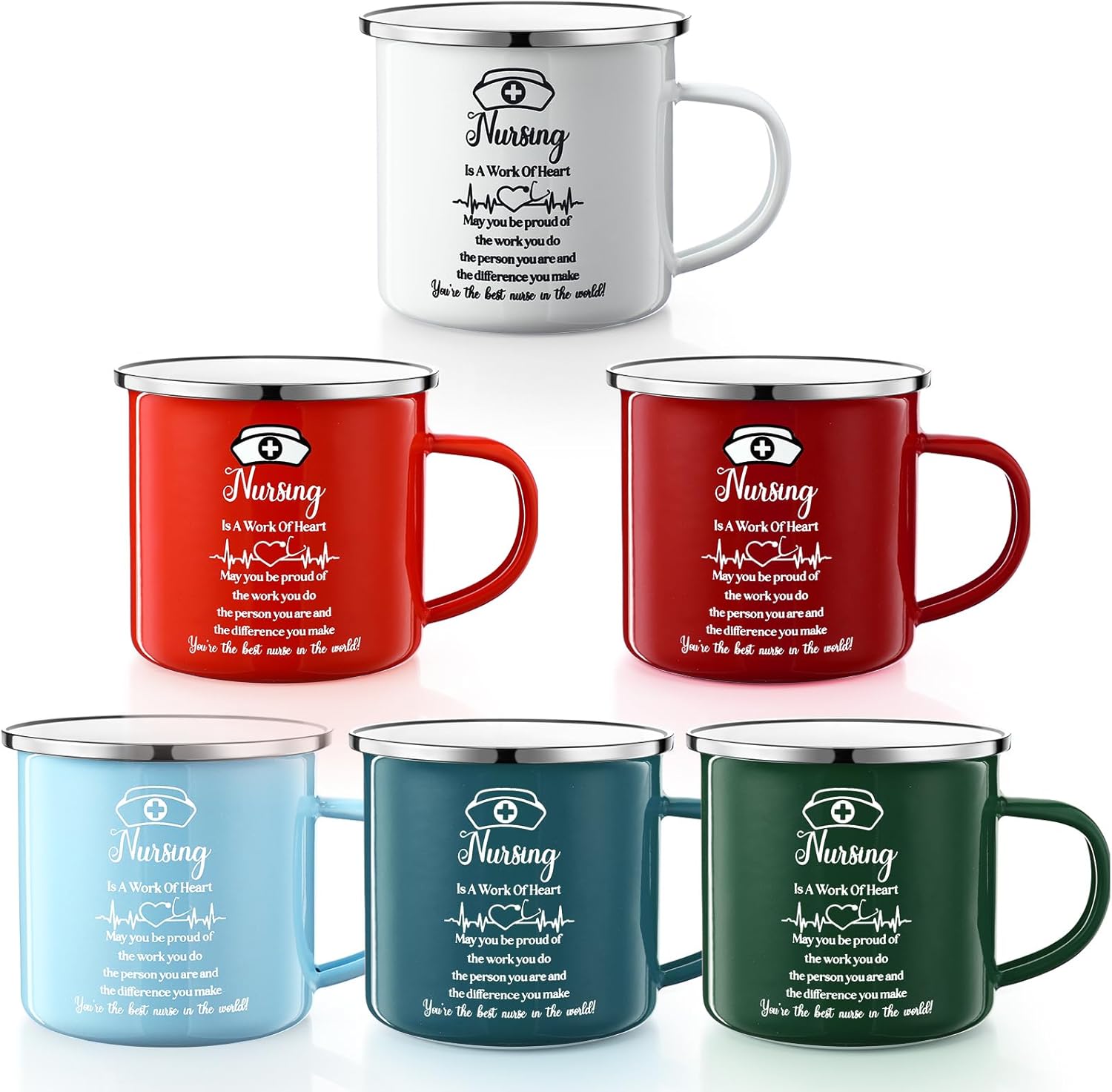 SiliFine 6 Pcs Nurse Appreciation Gifts 2026 Nurse Appreciation Cup Bulk 12 oz Enamel Nursing Coffee Mugs with Handle for Nurse's Day Women Doctor Assistant Graduation Rn Thank You Week Gift