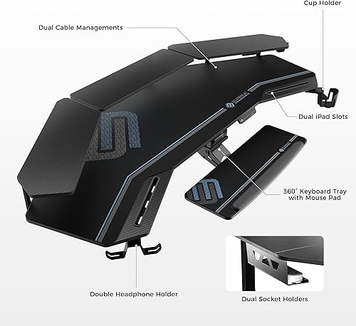 Miniatura 6 de EUREKA ERGONOMIC Bandeja de teclado de escritorio de pie en forma de ala escritorio grande de música de estudio de 72 pulgadas estantes convertibles