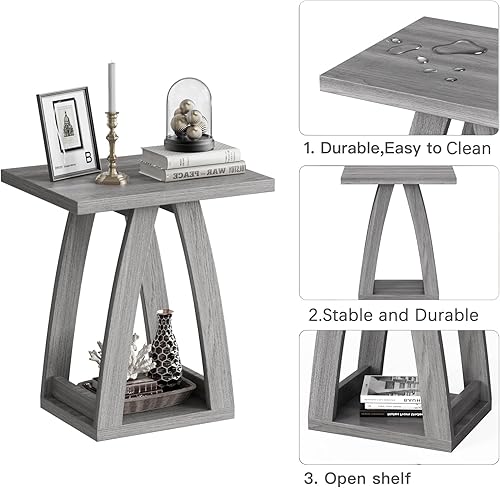 Miniatura 6 de End Tables Living Room, Side Table Beside Sofa, Nightstand for Bedroom, Couch Side Table with Shelf, Modern End Table for Living Room, Grey End