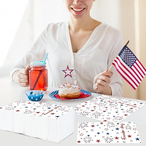 Miniatura 7 de gisgfim 100 servilletas de papel desechables para invitados del 4 de julio, toallas de mano con estrella patriótica estadounidense, decoración de